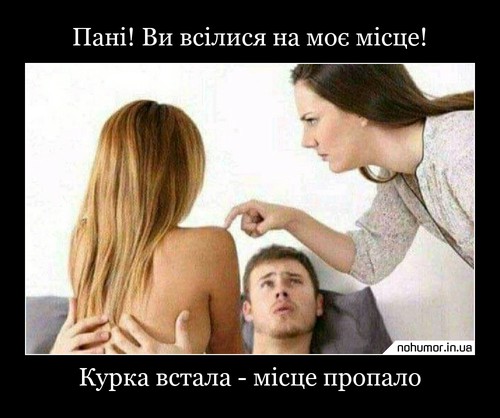 Пані! Ви всілися на моє місце!
Курка встала - місце пропало